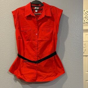 Worthington Red Sleeveless Button-Down Shirt